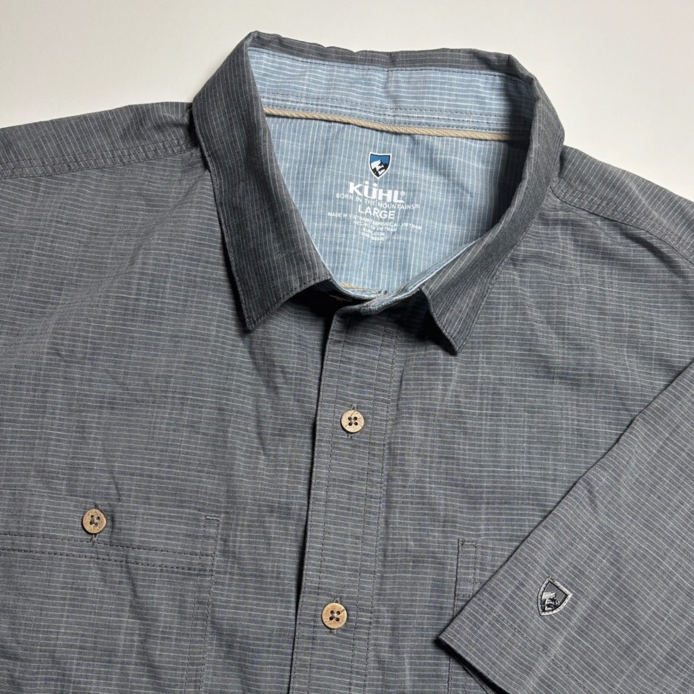 Kuhl Karib Gray Men's Large Short Sleeve Button up Shirt Outdoor Hiking Gorpcore